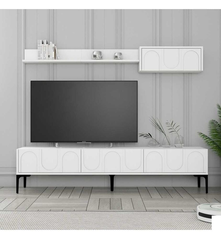 Meuble TV, blanc, noir, panneau de particules 100% mélaminé