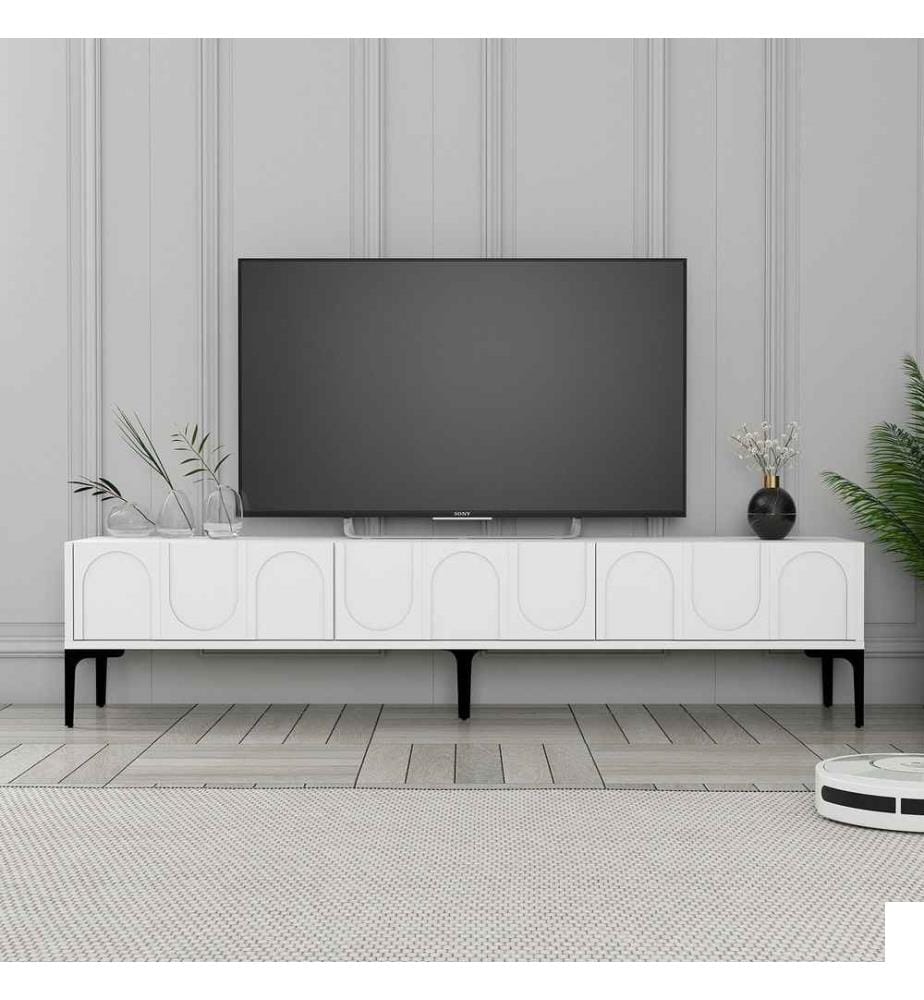 Meuble TV, blanc, noir, panneau de particules 100% mélaminé