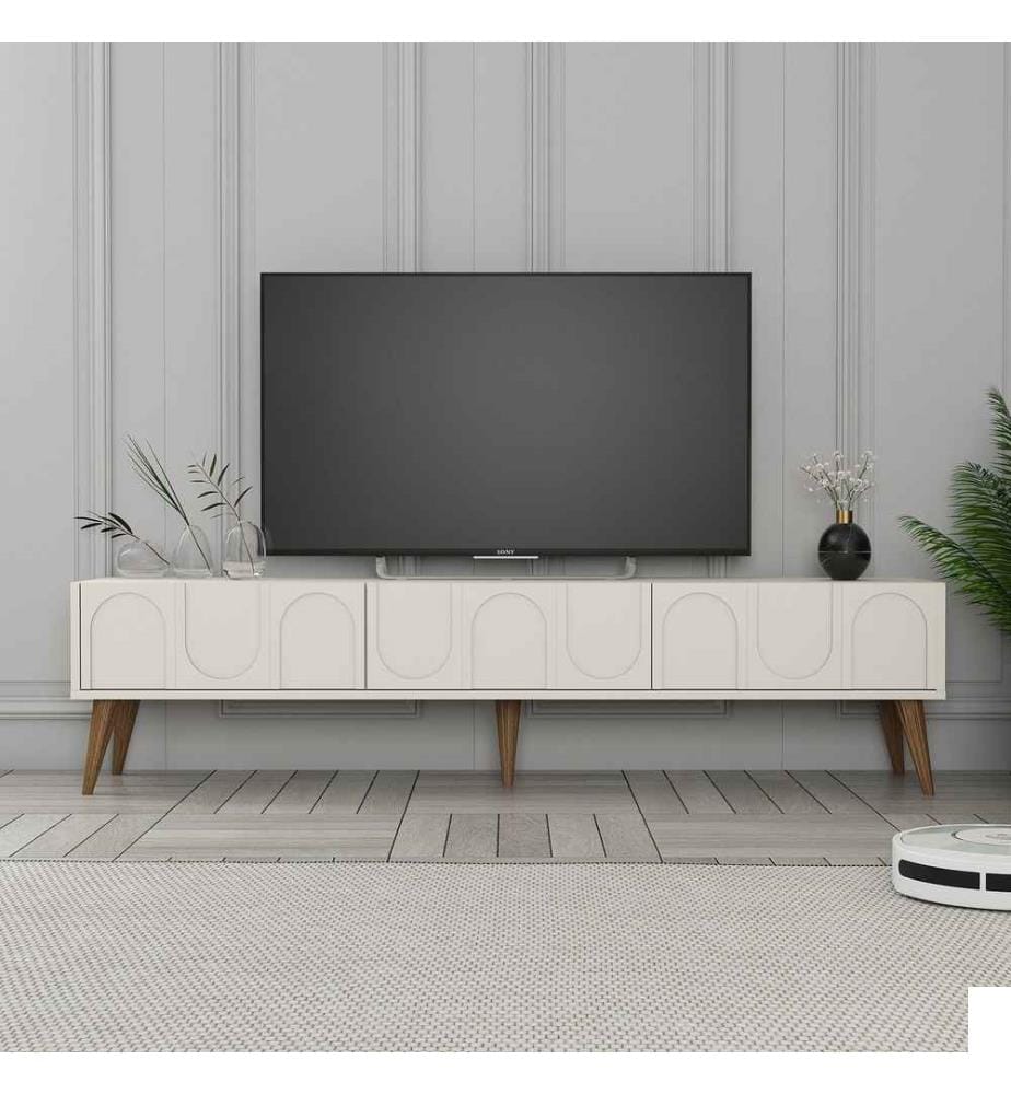 Meuble TV, Crème, Noyer, Panneau de particules 100% mélaminé