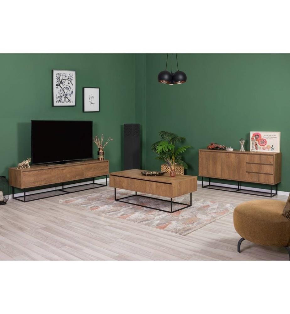 Ensemble de meubles de salon, noyer, noir, panneaux de particules mélaminés