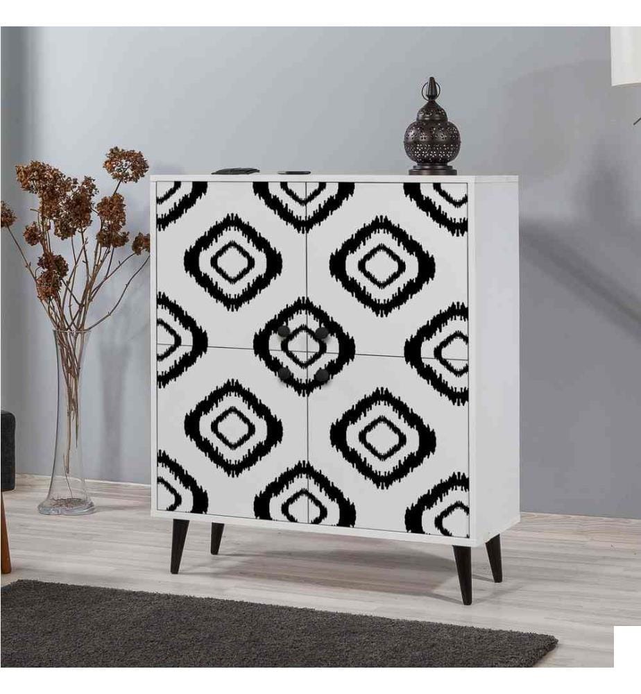 Armoire multifonctions, blanc noir, panneau de particules mélaminé