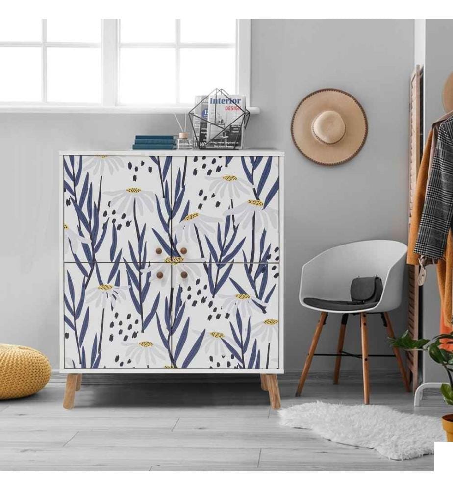 Armoire multifonctions, blanc bleu foncé, panneau de particules mélaminé