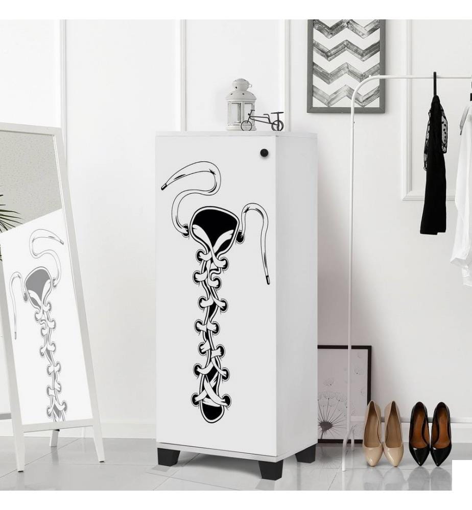 Meuble à chaussures, blanc noir, panneau de particules mélaminé