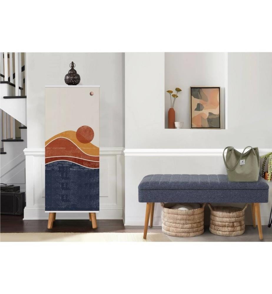 Ensemble de meubles de couloir, blanc, bleu foncé, panneau de particules mélaminé