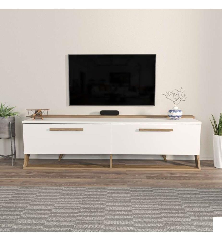 Meuble TV, blanc, noyer, panneau de particules mélaminé