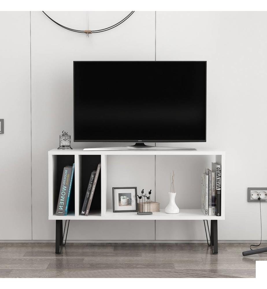 Meuble TV, blanc, anthracite, panneau de particules mélaminé