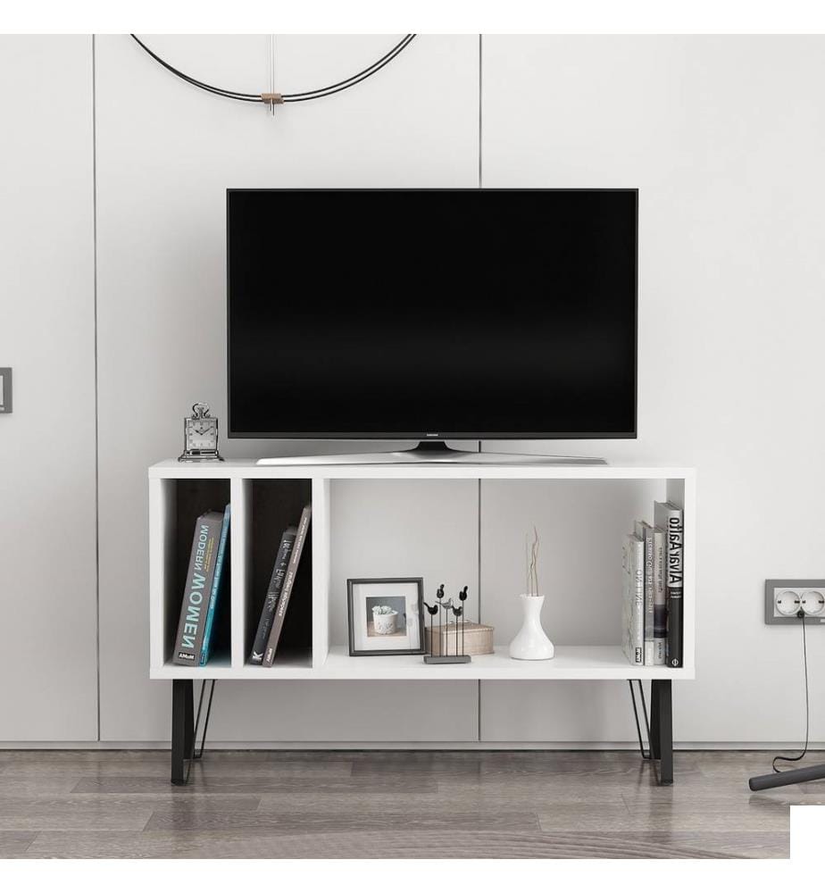 Meuble TV, blanc, gris foncé, panneau de particules mélaminé