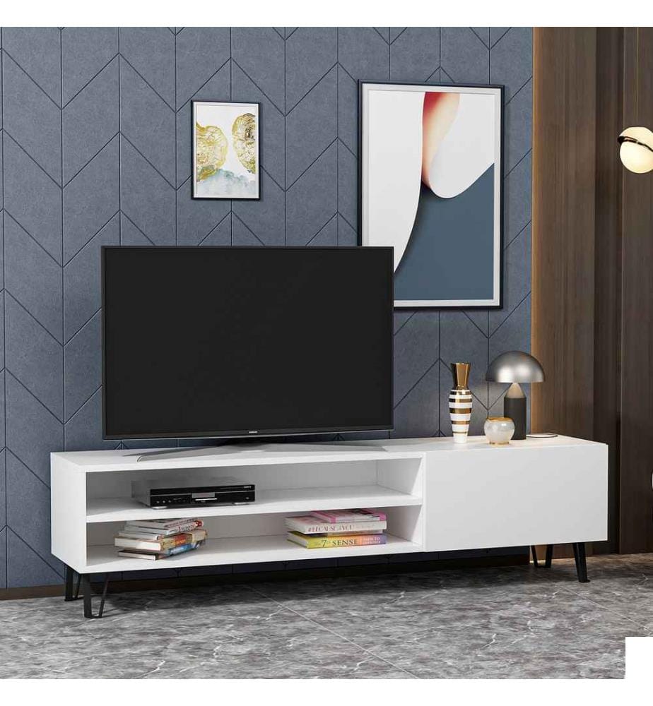 Meuble TV, blanc, panneau de particules mélaminé