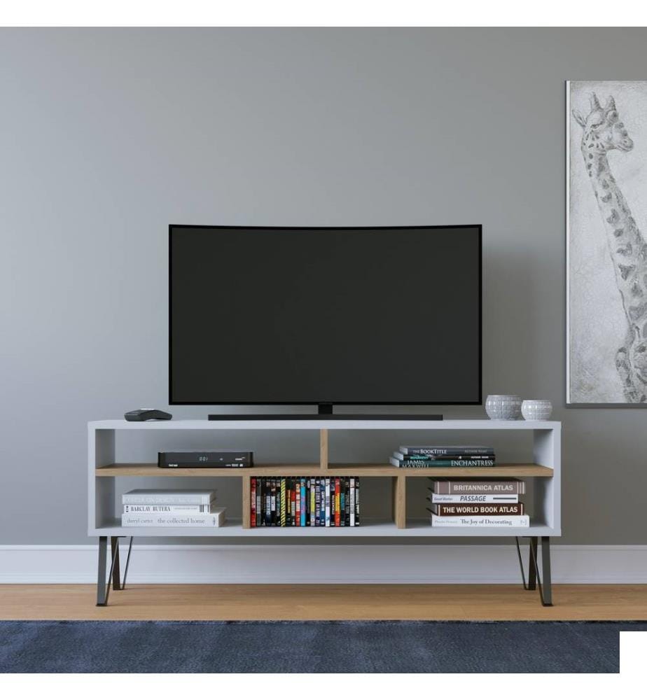 Meuble TV, blanc, chêne, panneau de particules mélaminé