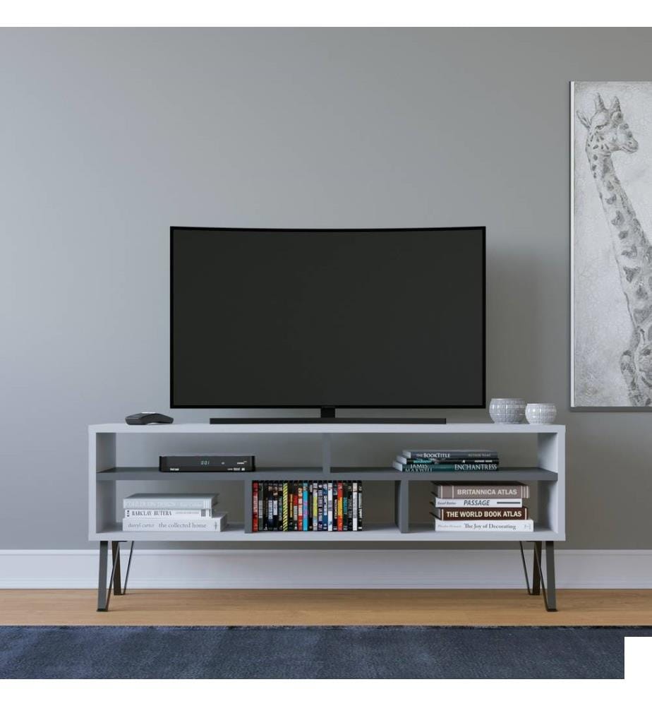 Meuble TV, blanc, anthracite, panneau de particules mélaminé