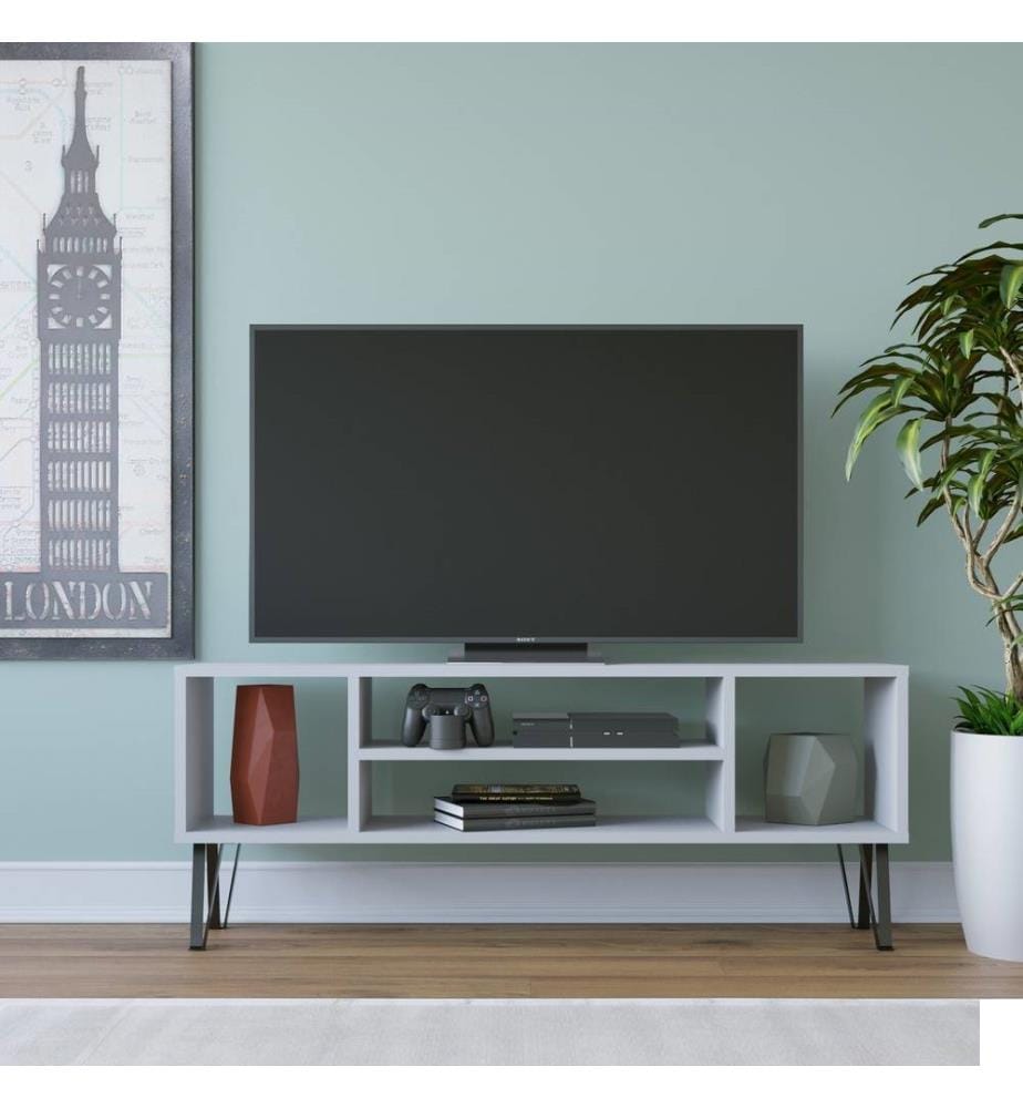 Meuble TV, blanc, panneau de particules mélaminé