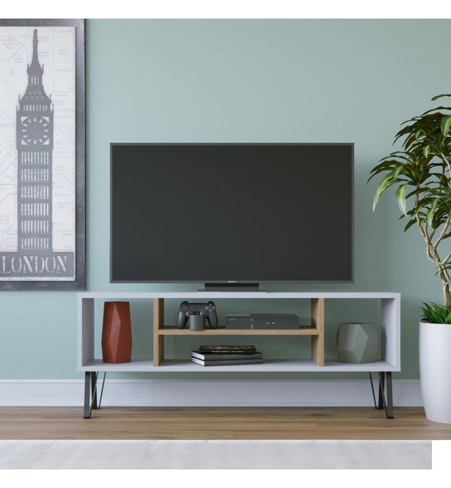 Meuble TV, blanc, chêne, panneau de particules mélaminé