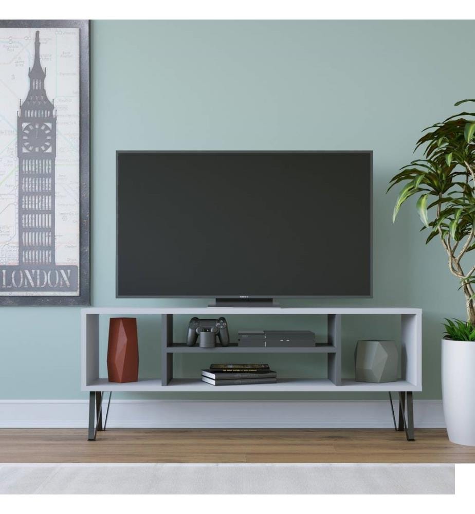 Meuble TV, blanc, anthracite, panneau de particules mélaminé
