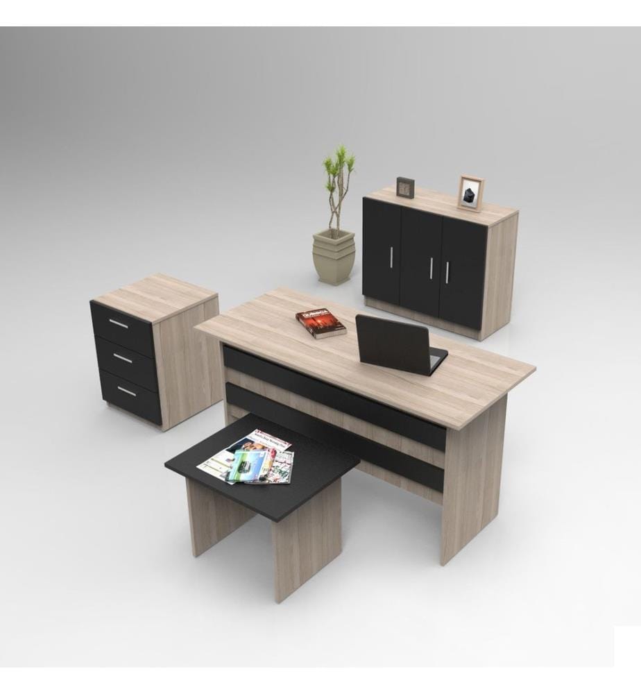 Ensemble de meubles de bureau, chêne noir, panneau de particules mélaminé