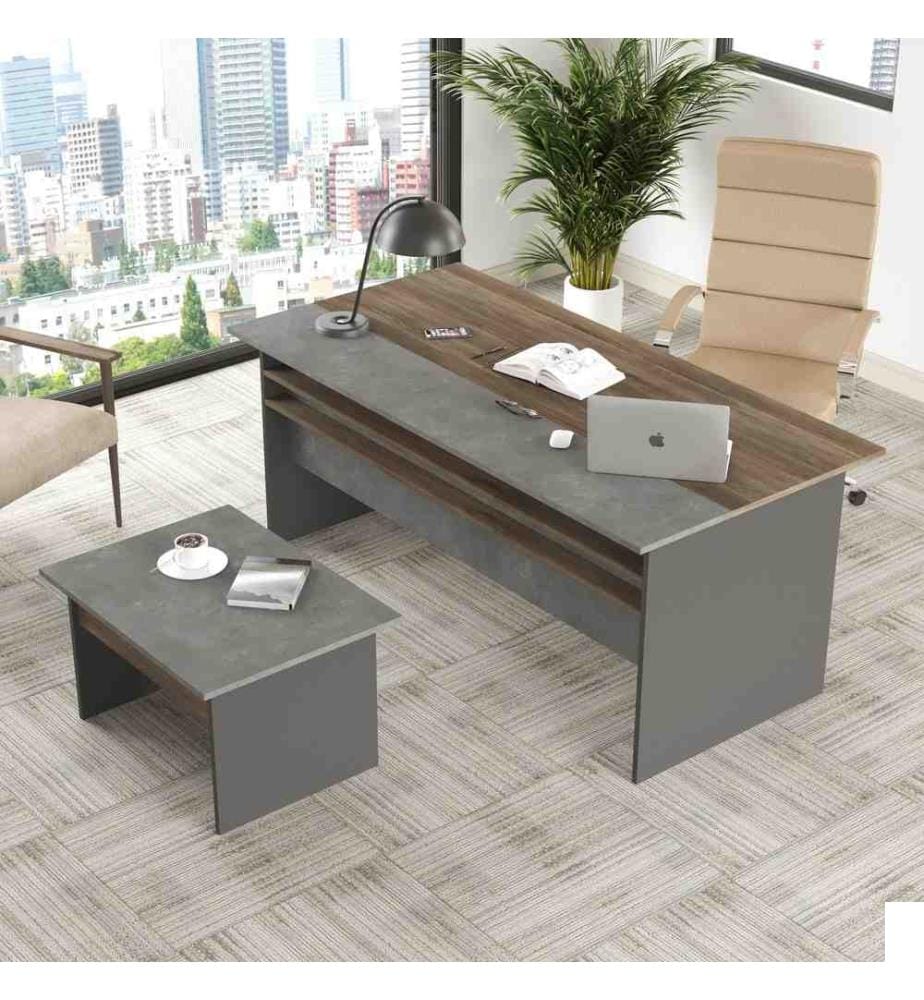 Ensemble de meubles de bureau, brun gris anthracite, panneau de particules mélaminé