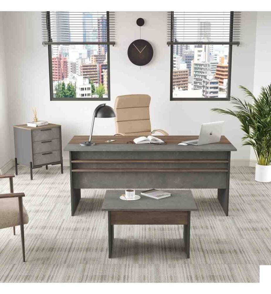 Ensemble de meubles de bureau, brun gris anthracite, panneau de particules mélaminé