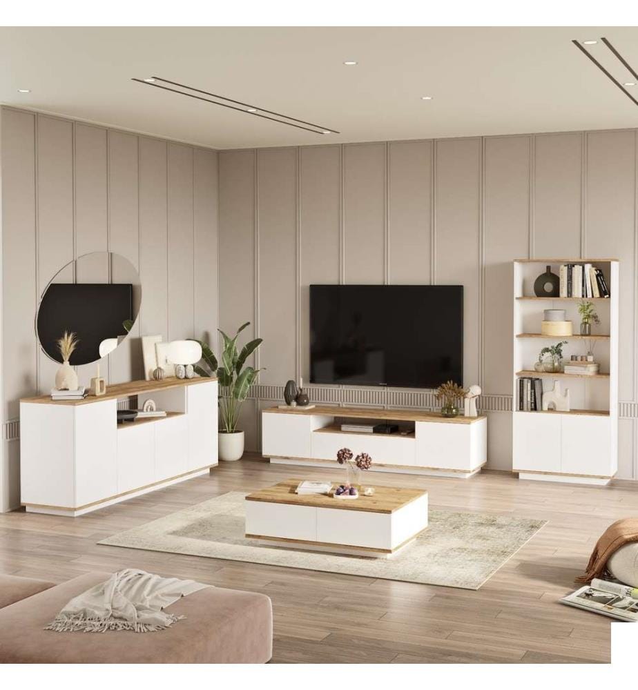 Ensemble de meubles de salon, pin atlantique, blanc, panneaux de particules mélaminés