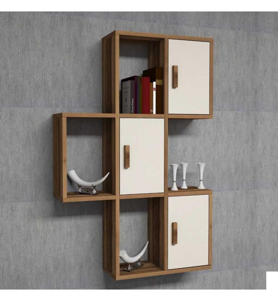 Etagère murale, noyer, crème, panneau de particules mélaminé