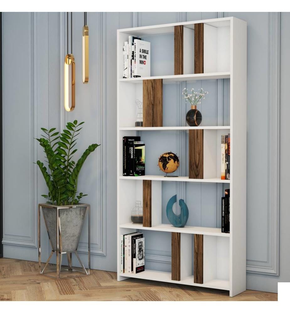 Blanc, Couleur Noix, Étagères, 180X90X20 cm, Plaque De Particules À Revêtement En Mélamine