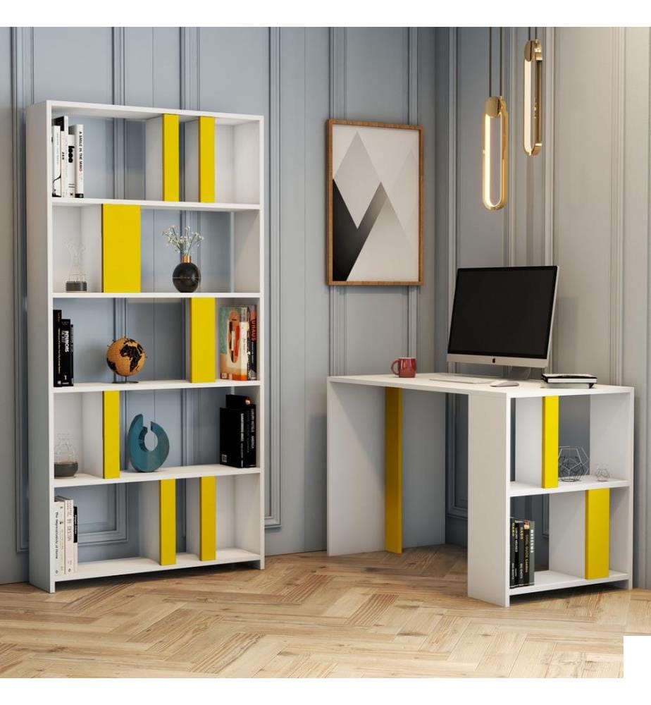 Blanc, Jaune, Étagères, 75,4X120X60 cm, Plaque De Particules Enrobée De Mélamine