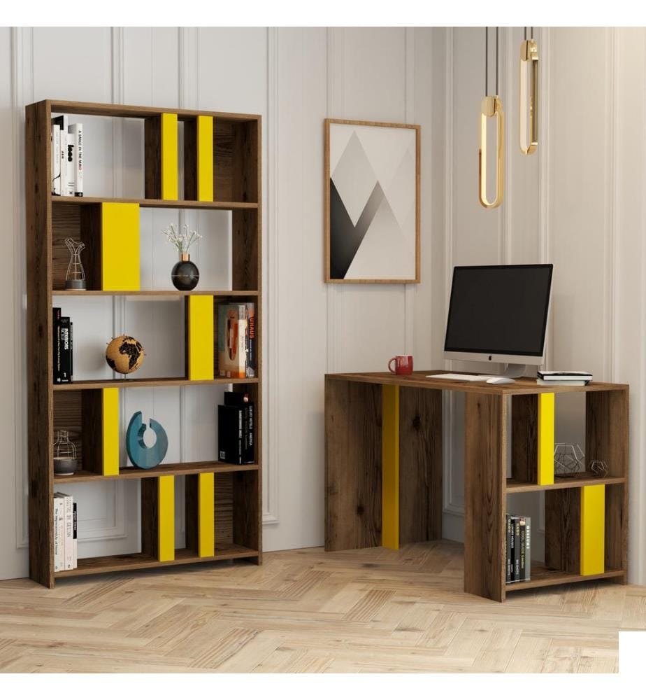 Couleur Noix, Jaune, Étagères, 75,4X120X60 cm, Plaque De Particules À Revêtement En Mélamine