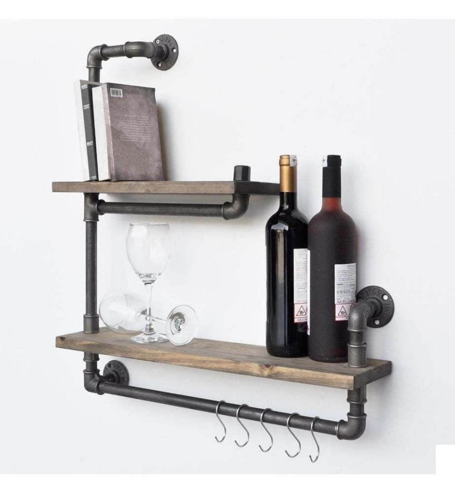 Etagère à tuyaux, Noir, Noyer, Bois d'épicéa, Tuyau en métal