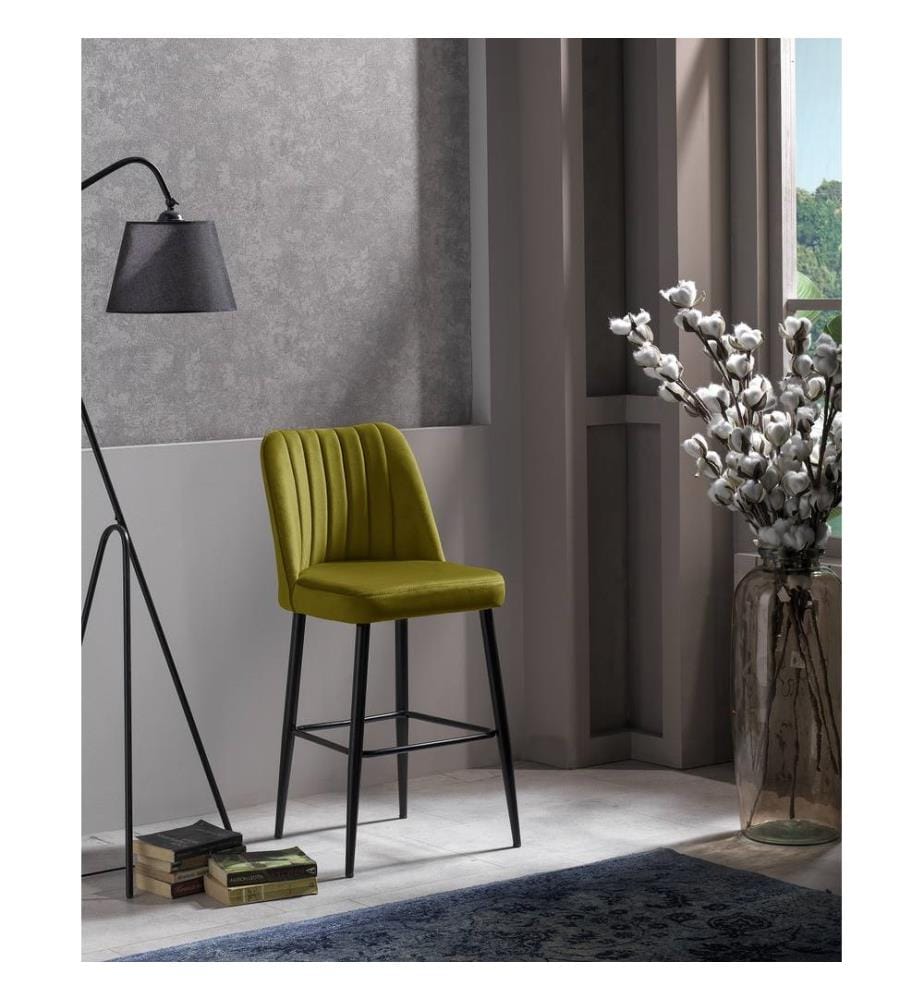Ensemble de tabourets de bar, 2 pièces, jaune, noir, panneau de particules mélaminé, tissu : Polyester