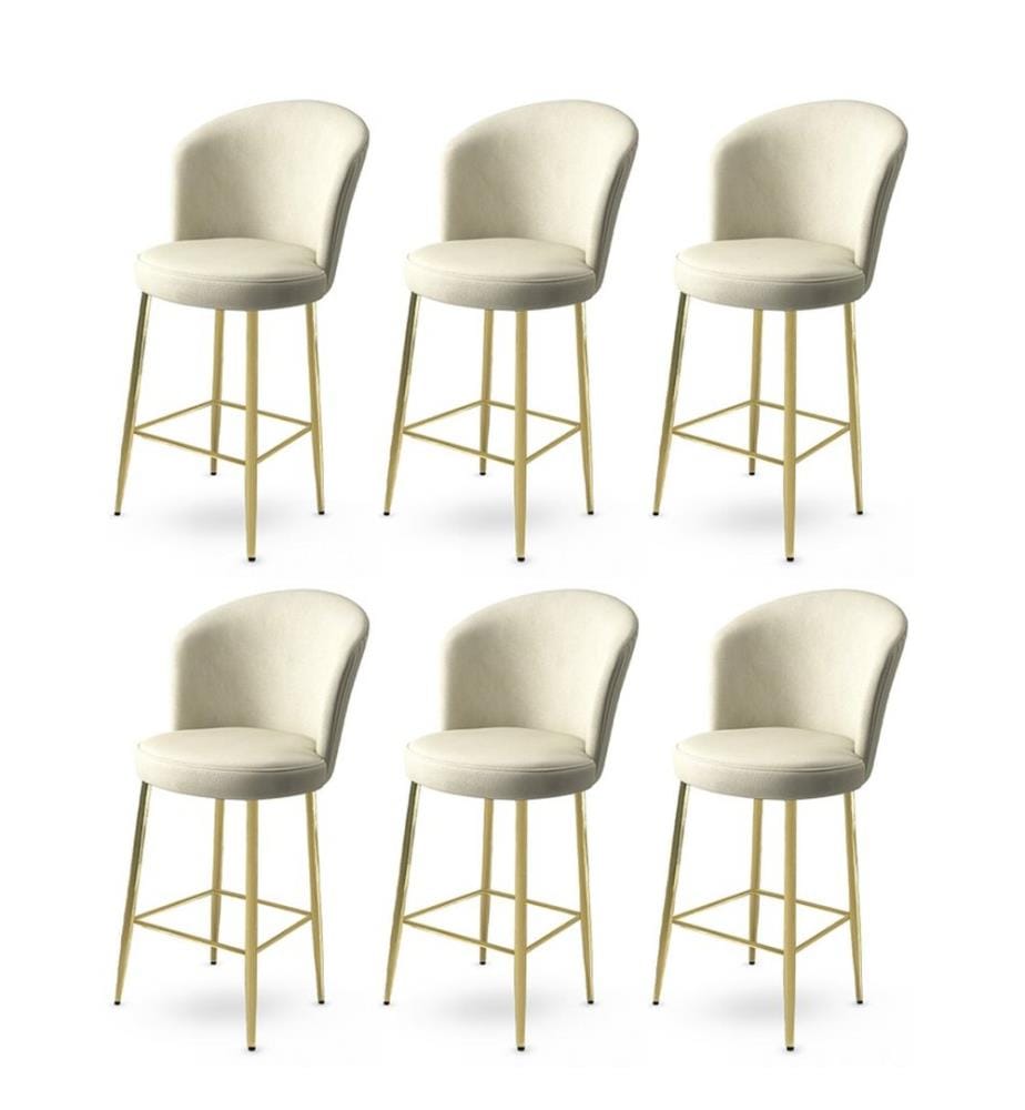 Ensemble de tabourets de bar, 6 pièces, crème, or, châssis : Métal, Tissu : Babyface