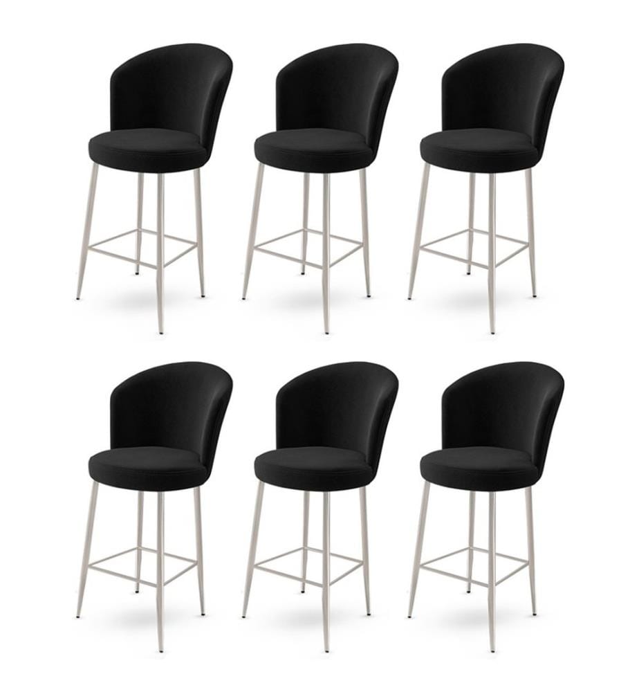 Ensemble de tabourets de bar, 6 pièces, noir, chrome, châssis : Métal, Tissu : Babyface