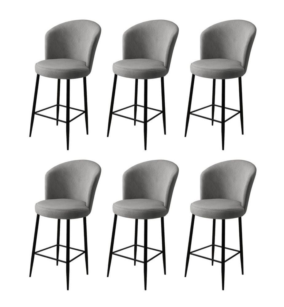 Ensemble de tabourets de bar, 6 pièces, gris, noir, châssis : Métal, Tissu : Babyface