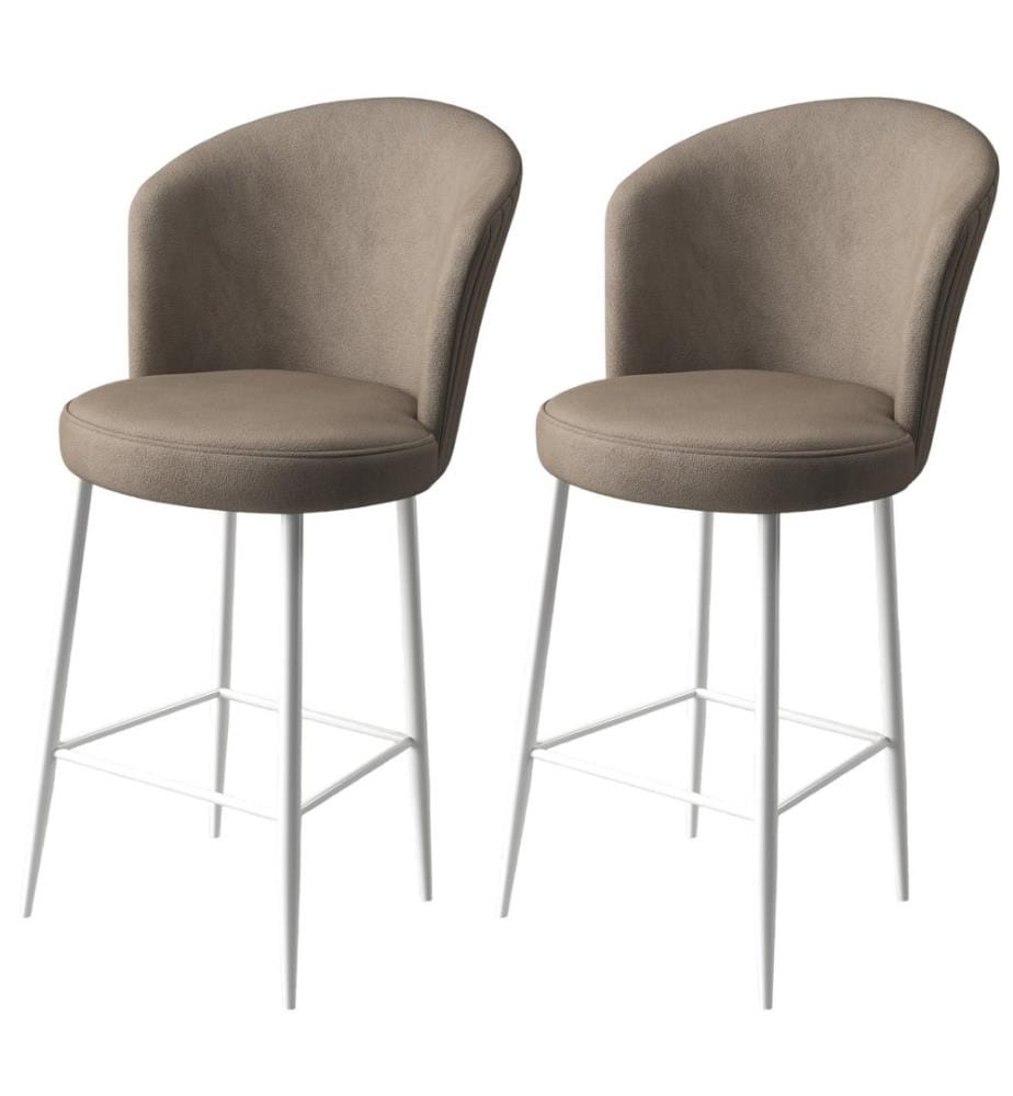 Ensemble de tabourets de bar, 2 pièces, cappuccino, blanc, châssis : Métal, Tissu : Babyface
