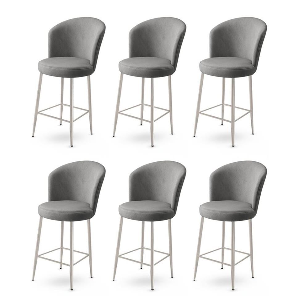 Ensemble de tabourets de bar, 6 pièces, gris, chrome, châssis : Métal, Tissu : Babyface
