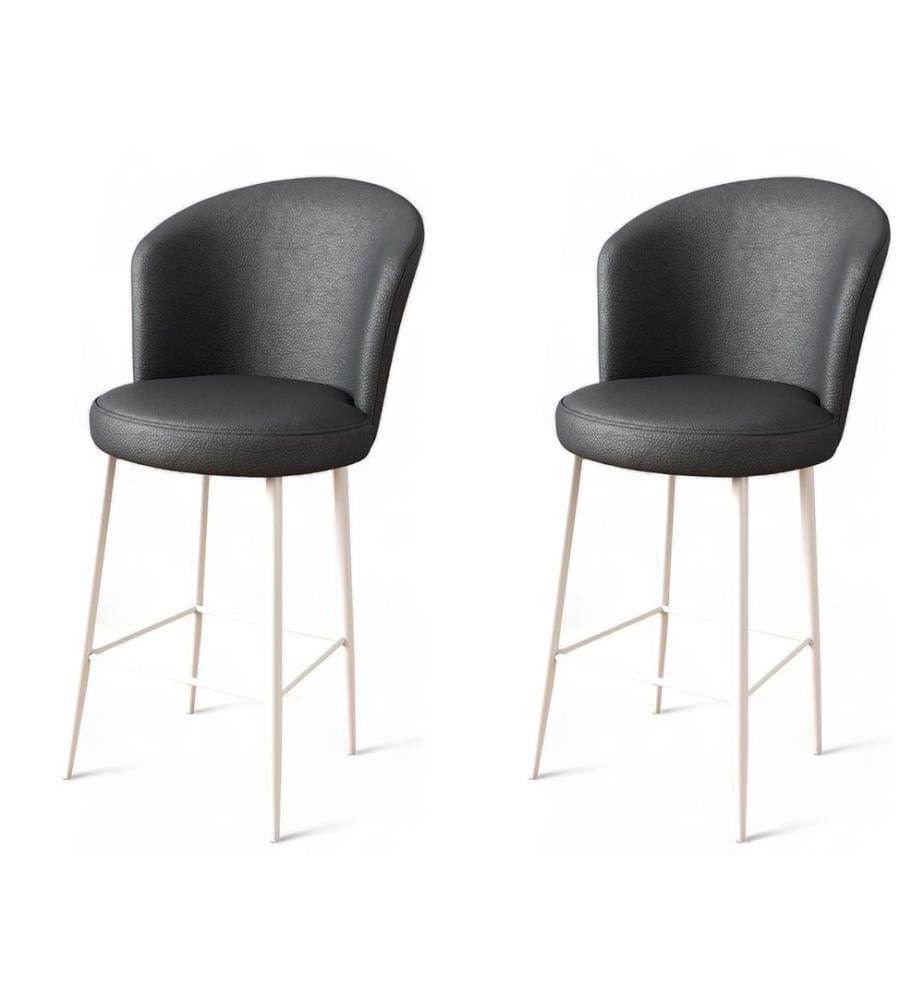 Ensemble de tabourets de bar, 2 pièces, anthracite, blanc, châssis : Métal, Tissu : Faux cuir