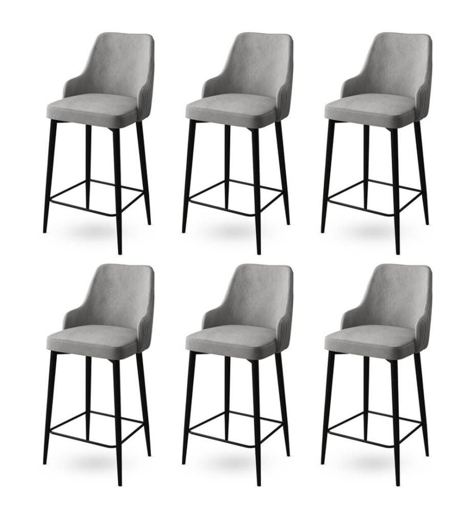 Ensemble de tabourets de bar, 6 pièces, gris, noir, châssis : Métal, Tissu : Babyface