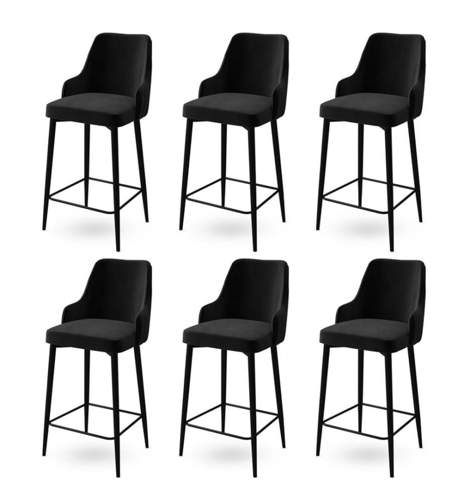 Ensemble de tabourets de bar, 6 pièces, noir, châssis : Métal, Tissu : Babyface