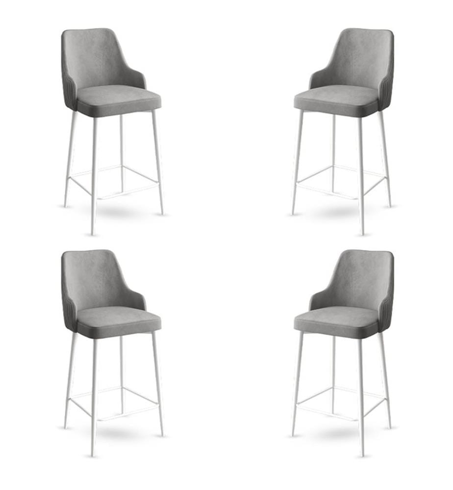 Ensemble de tabourets de bar, 4 pièces, gris, blanc, châssis : Métal, Tissu : Babyface