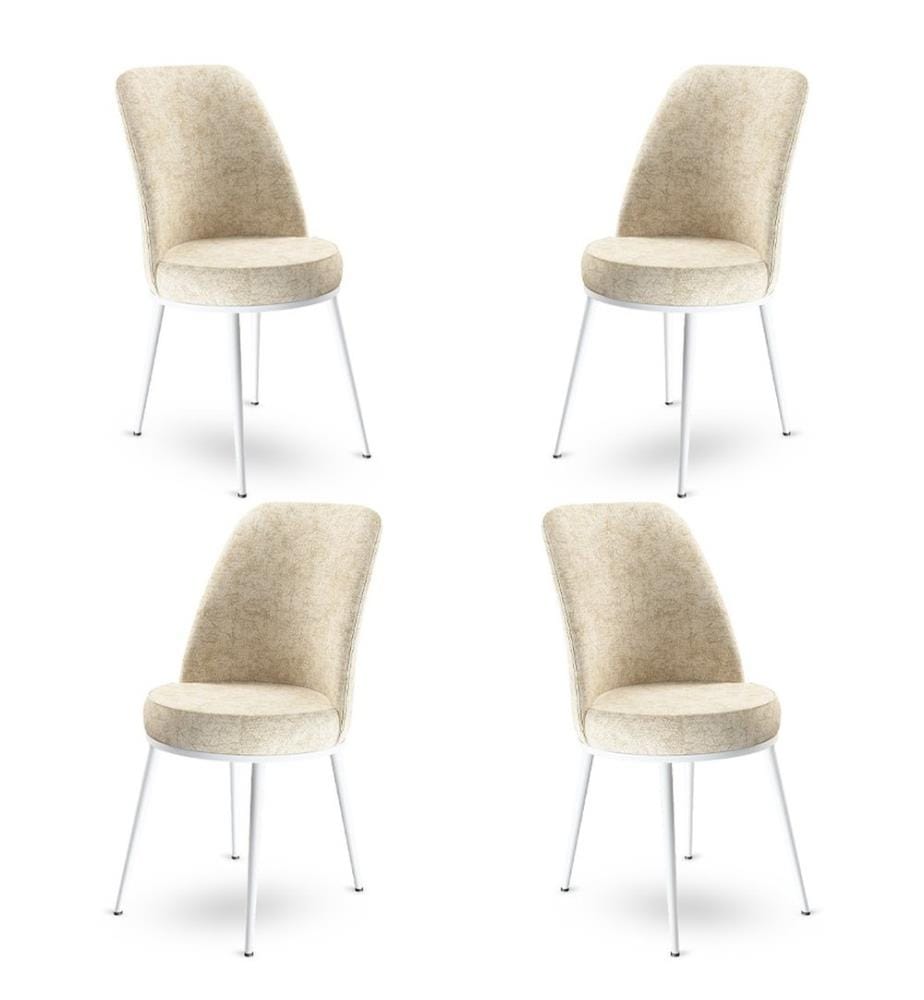 Ensemble de chaises, 4 pièces, crème, blanc, piétement : Métal, Tissu : Babyface
