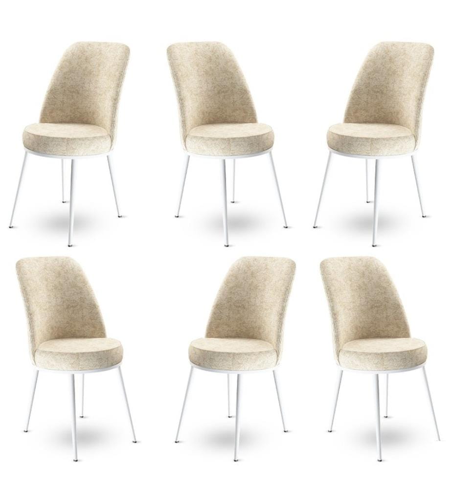 Ensemble de chaises, 6 pièces, crème, blanc, châssis : Métal, Tissu : Babyface