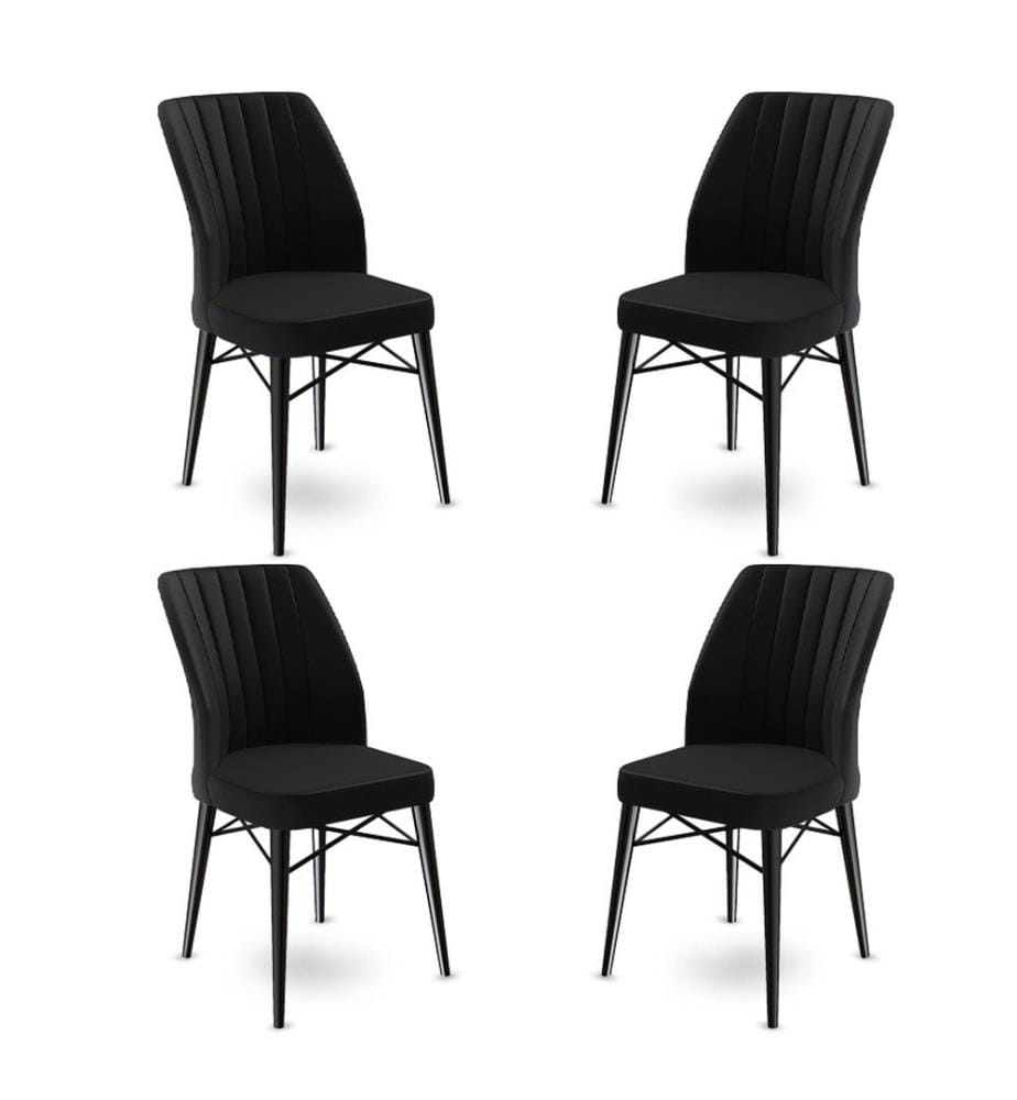 Ensemble de chaises, 4 pièces, noir, piétement : Métal, Tissu : Babyface
