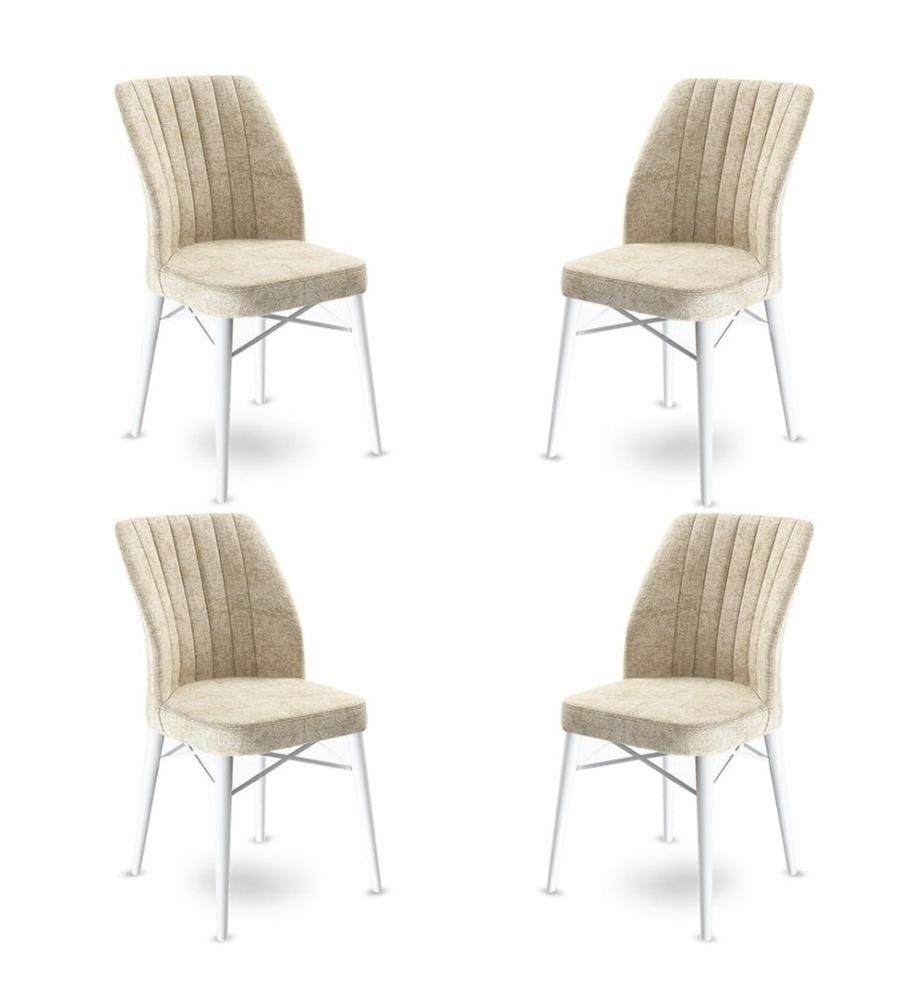 Ensemble de chaises, 4 pièces, crème, blanc, piétement : Métal, Tissu : Babyface
