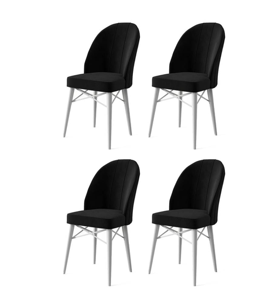 Ensemble de chaises, 4 pièces, noir, blanc, châssis : Métal, Tissu : Babyface