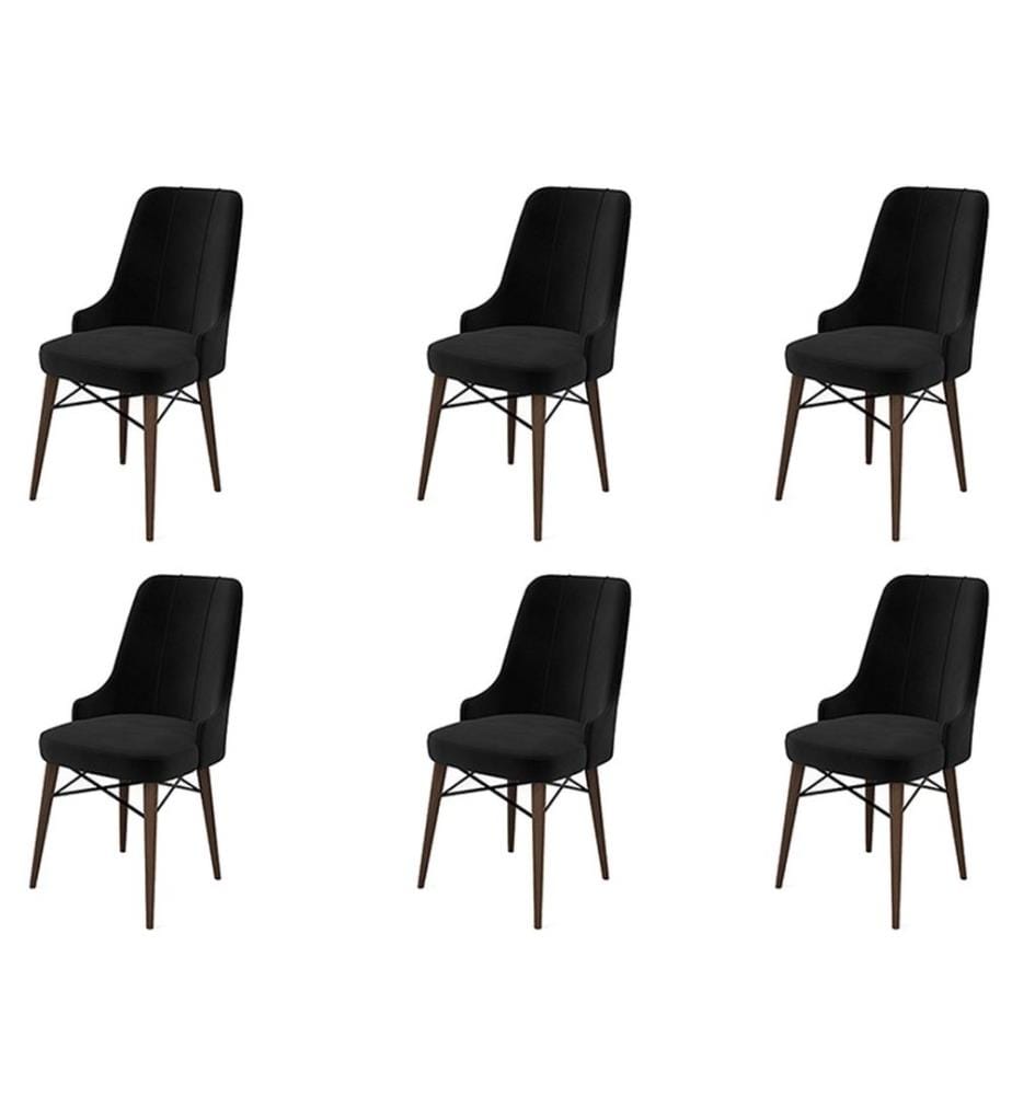 Ensemble de chaises, 6 pièces, noir, marron, châssis : Métal, Tissu : Babyface