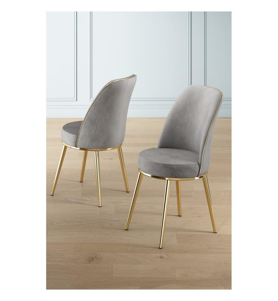 Ensemble de chaises, 4 pièces, gris, or, cadre : 100% METAL, Tissu : Babyface