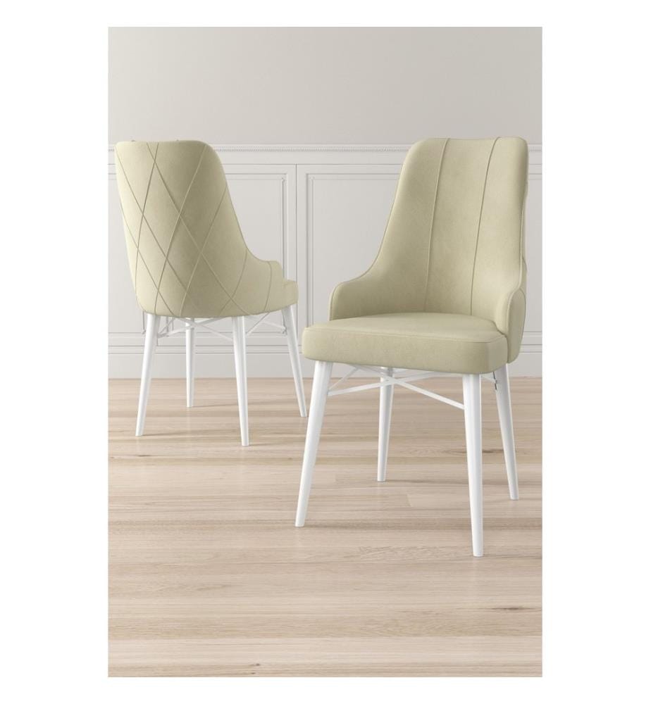 Ensemble de chaises, 6 pièces, crème, blanc, cadre : 100% METAL, Tissu : Babyface
