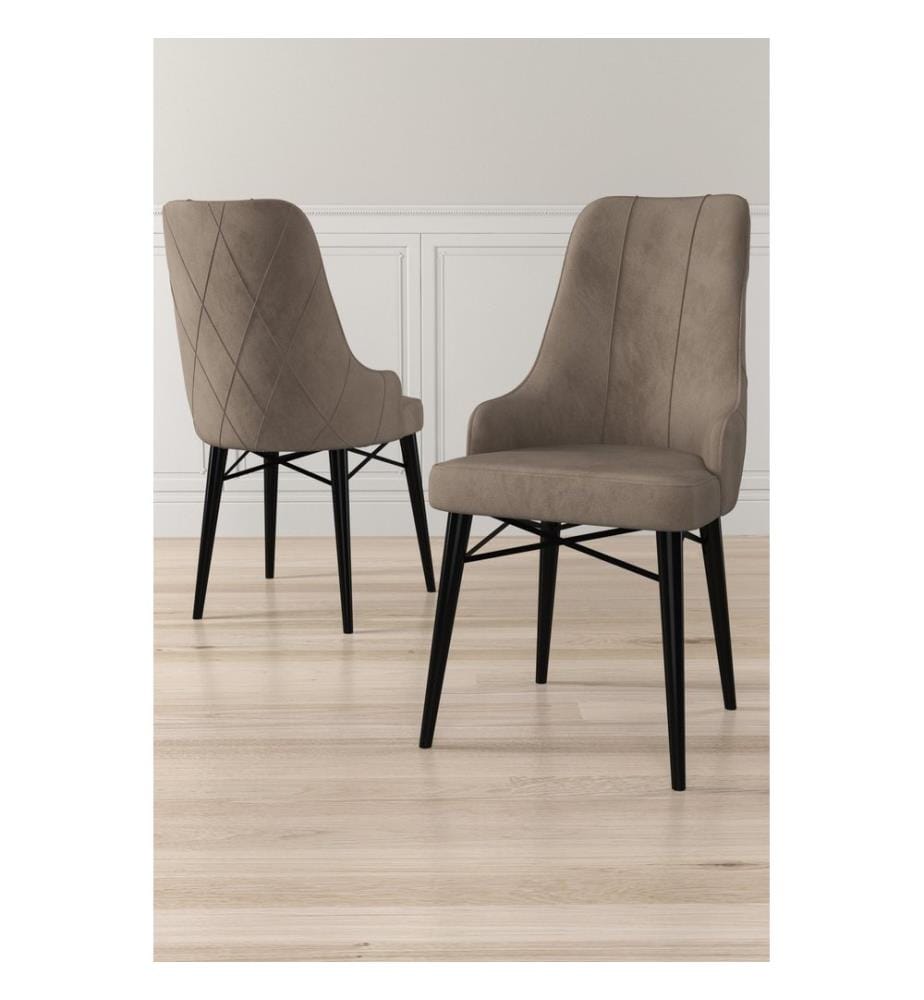 Ensemble de chaises, 6 pièces, Cappuccino, Noir, Cadre : 100% METAL, Tissu : Babyface