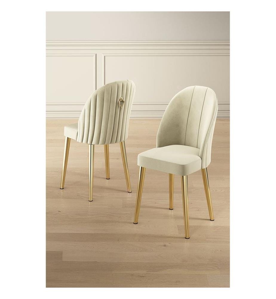 Ensemble de chaises, 2 pièces, crème, or, cadre : 100% METAL, Tissu : Babyface