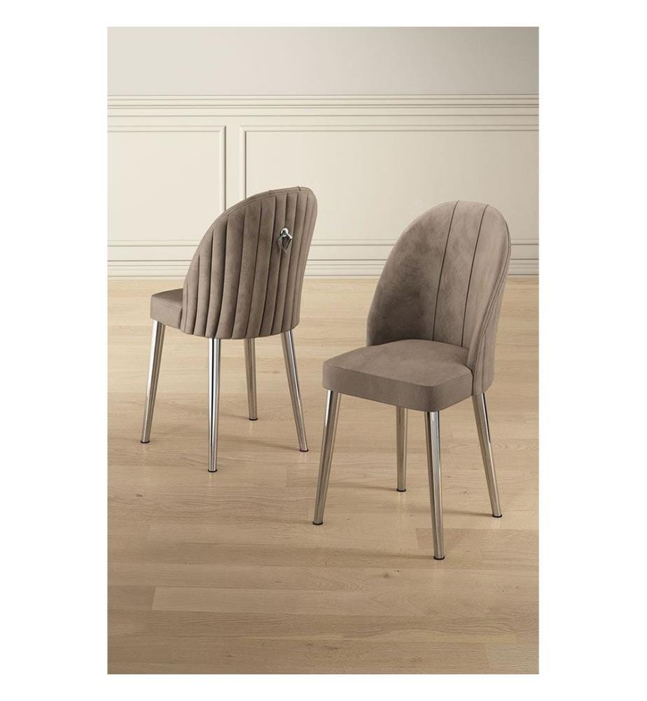 Ensemble de chaises, 4 pièces, Cappuccino, Chrome, Cadre : 100% METAL, Tissu : Babyface