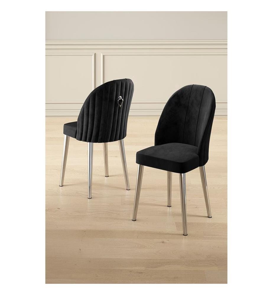 Ensemble de chaises, 6 pièces, noir, chrome, cadre : 100% METAL, Tissu : Babyface