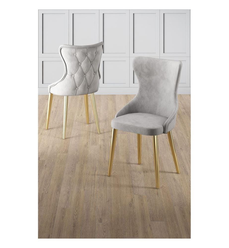 Ensemble de chaises, 6 pièces, gris, or, cadre : 100% METAL