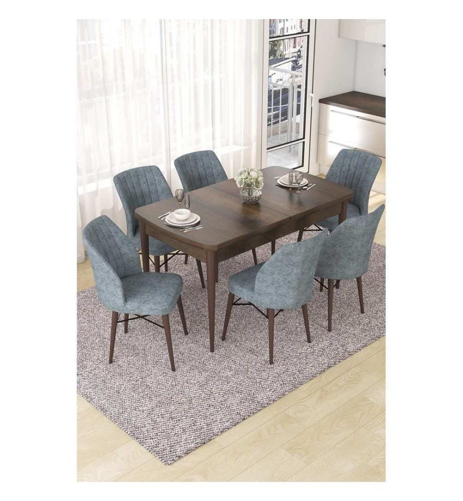 Ensemble table et chaises de salle à manger extensible, 7 pièces, Baroque, gris, 100% MDF